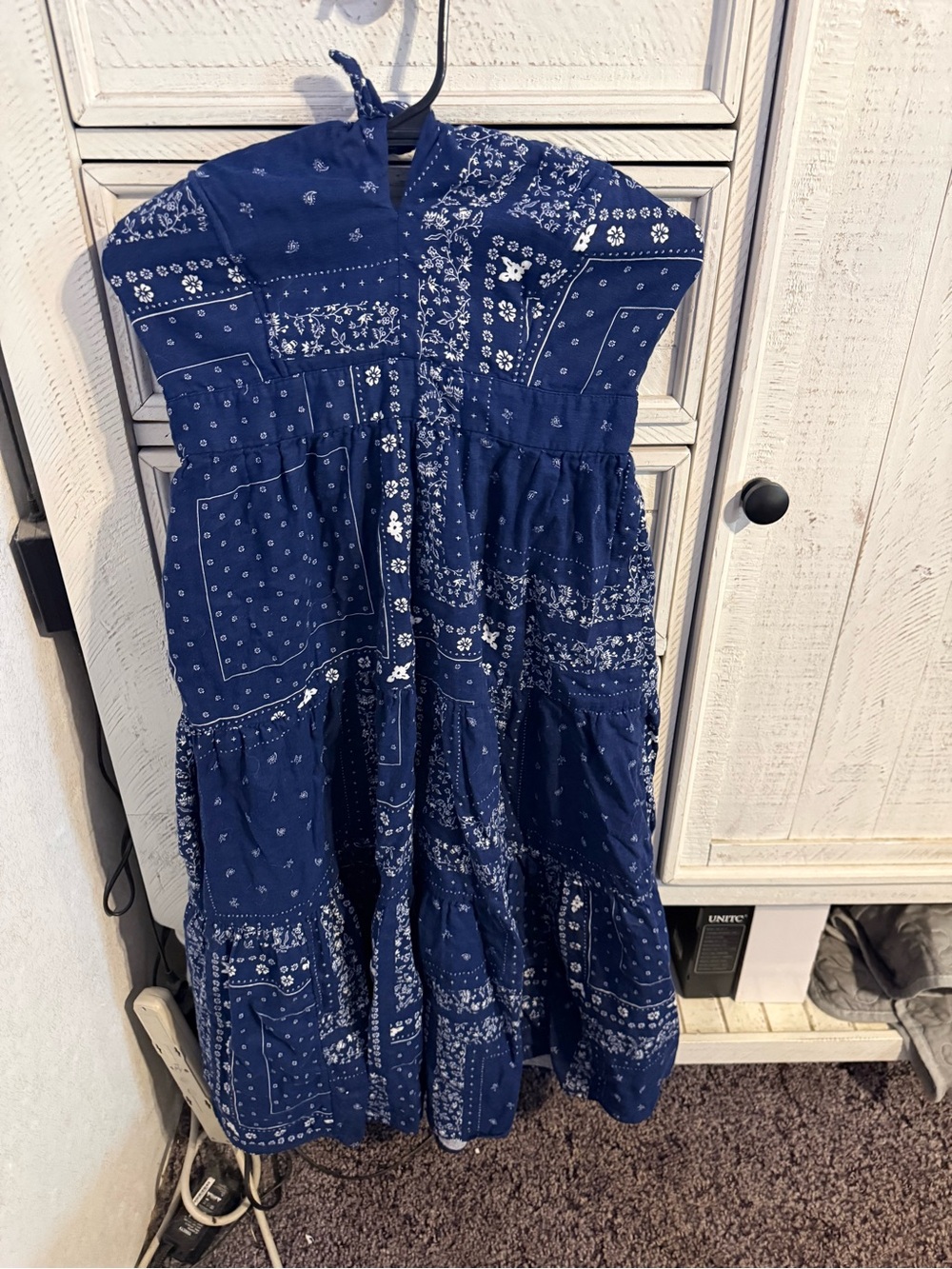 Universal Thread Navy Blue Bandana-Print Tiered Midi Dress